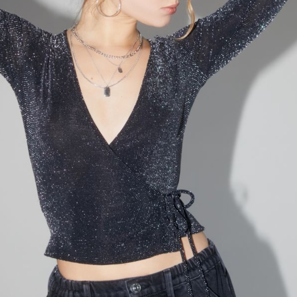 NEW urban outfitters long sleeve wrap top sparkly